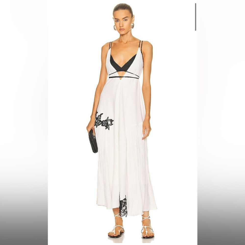 Jonathan Simkhai White Maxi Dress with Black Lace Detail
